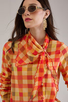 OPHELIA PRINTED CHECK VISCOSE SCARF DETAIL ASYMMETRIC SHIRT - Sunday Story