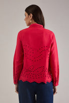 OPHELIA RED COTTON SCHIFFLI SCARF DETAIL ASYMMETRIC SHIRT - Sunday Story