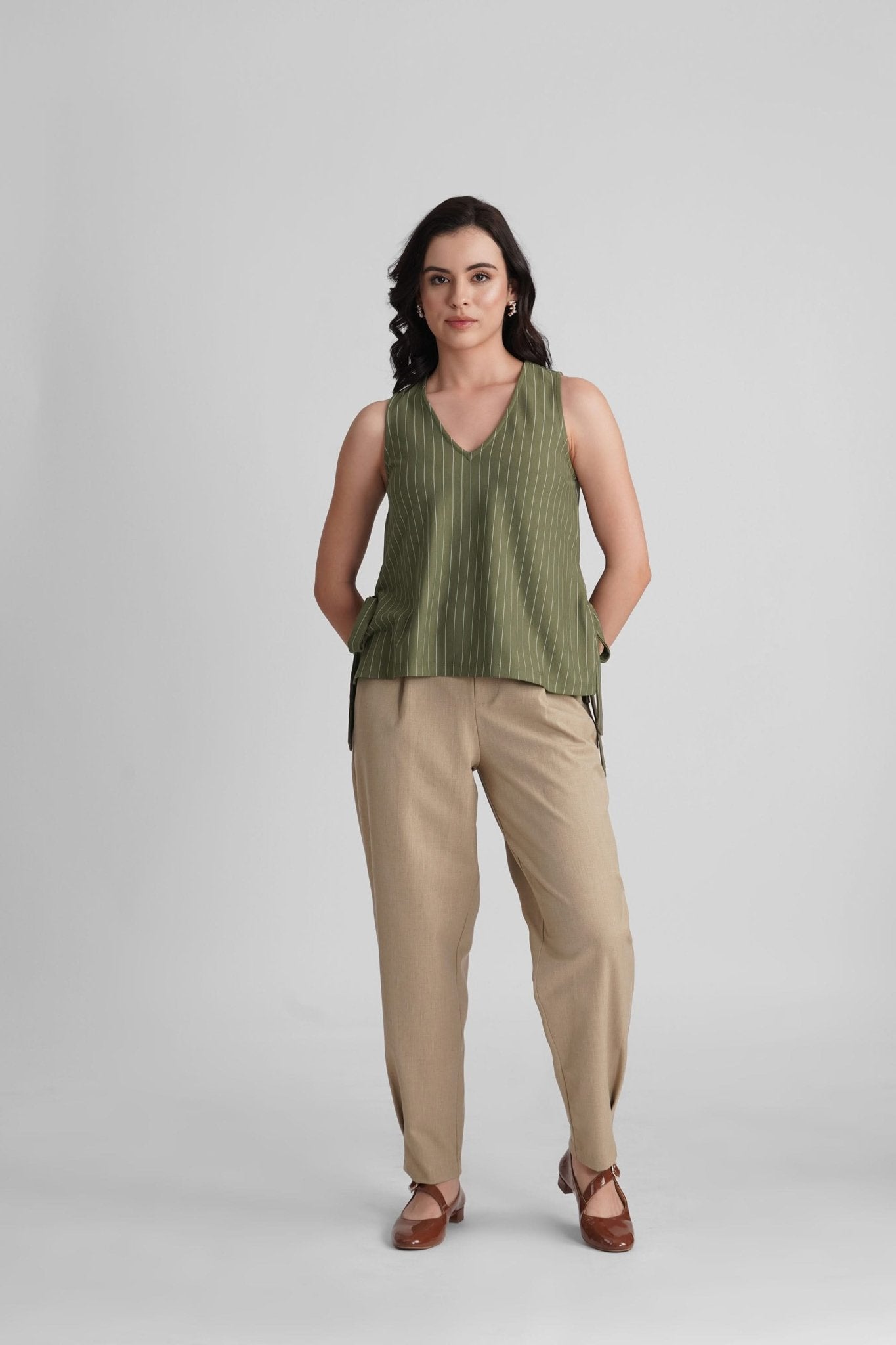 ORANA V-NECK STRIPED BIB TOP - Sunday Story