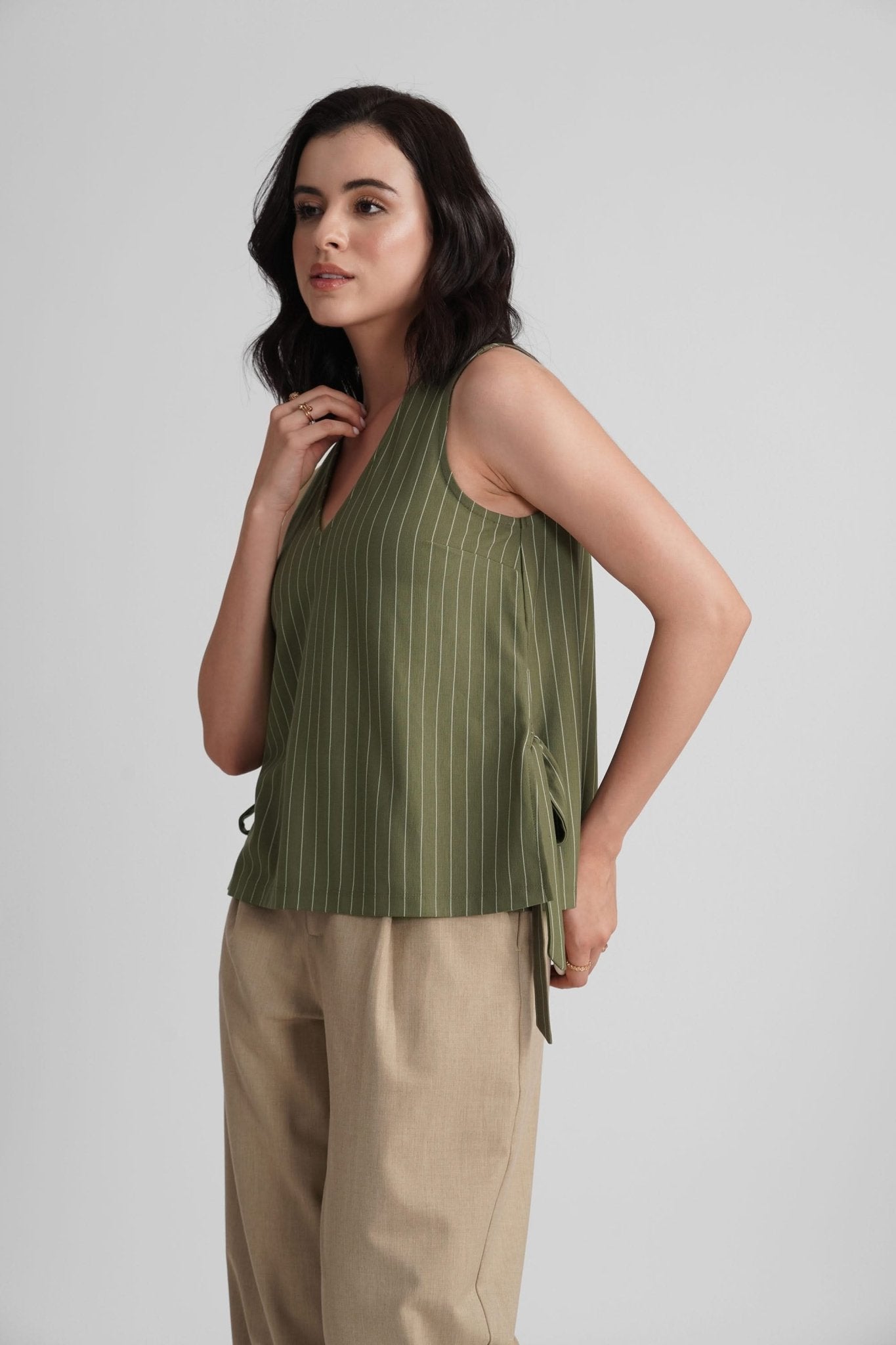 ORANA V-NECK STRIPED BIB TOP - Sunday Story