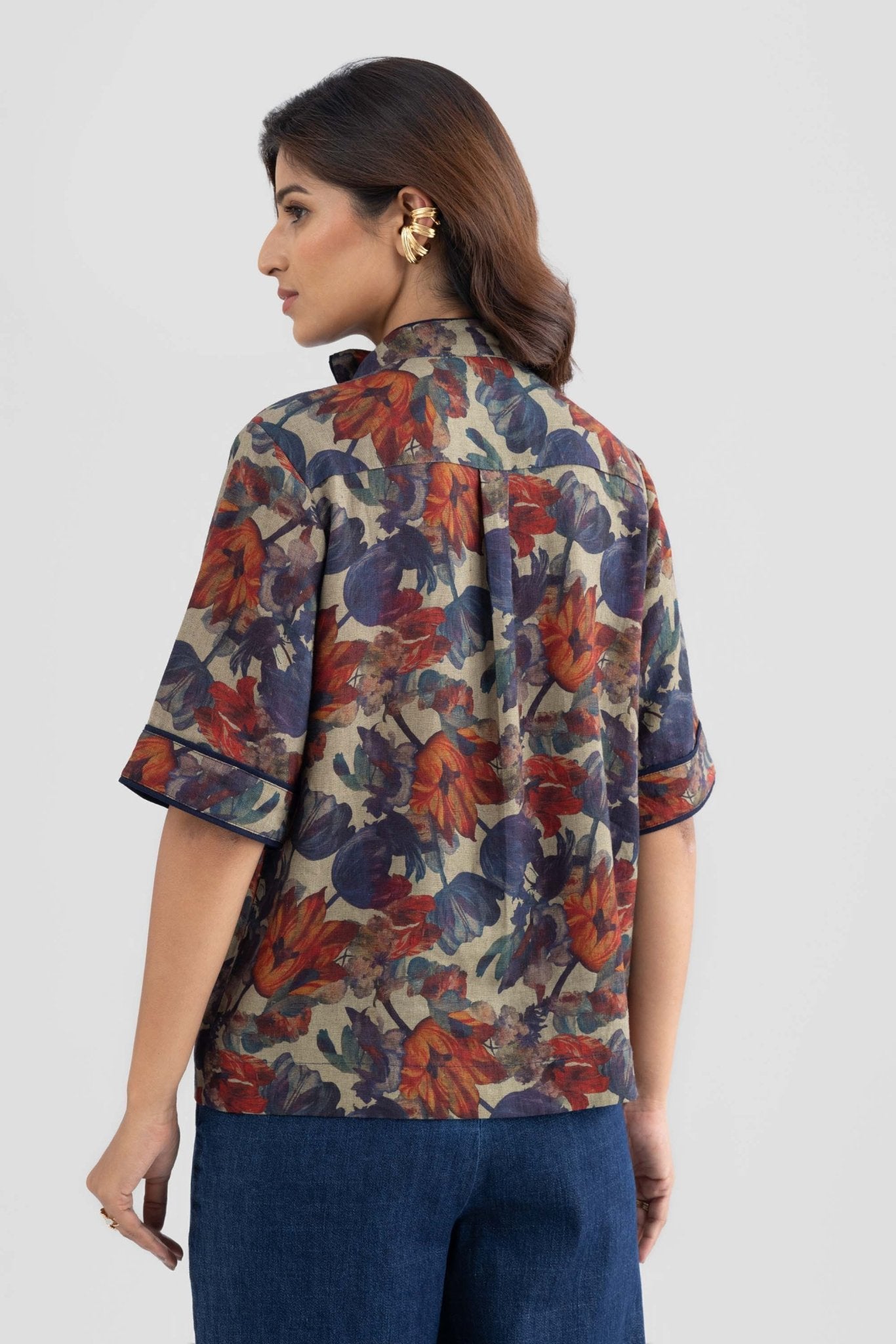 PAIGE PRINTED LINEN TIE DETAIL SHIRT - Sunday Story