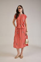 PALMA RUST CORAL STRIPED EMBELLISHED SKIRT CO-ORD SET - Sunday Story