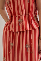 PALMA RUST CORAL STRIPED EMBELLISHED SKIRT CO-ORD SET - Sunday Story