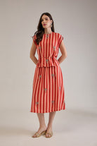 PALMA RUST CORAL STRIPED EMBELLISHED SKIRT CO-ORD SET - Sunday Story