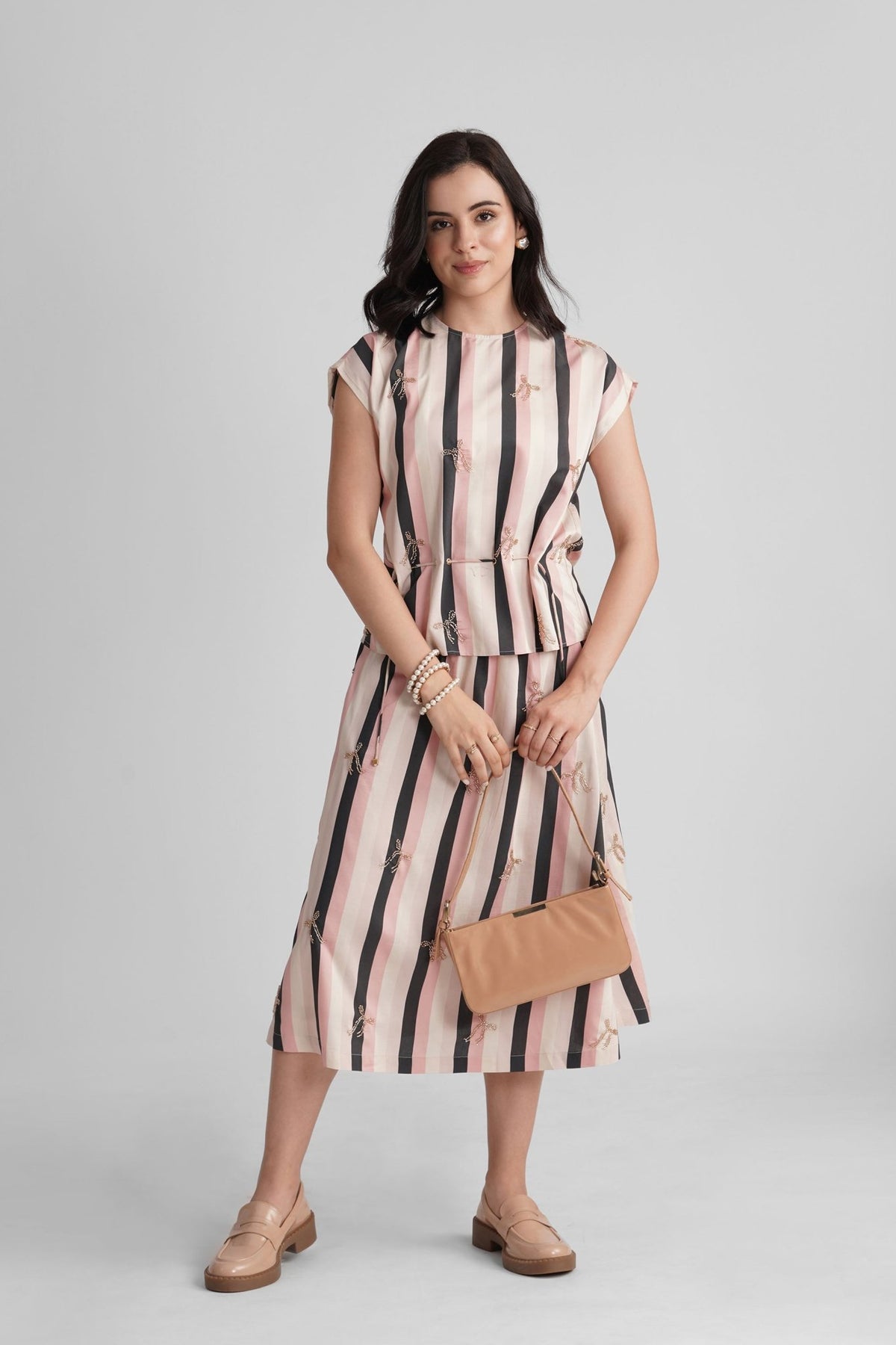 PALMA VISCOSE PRINTED STRIPES CO-ORD WITH SEQUIN EMBROIDERY - Sunday Story