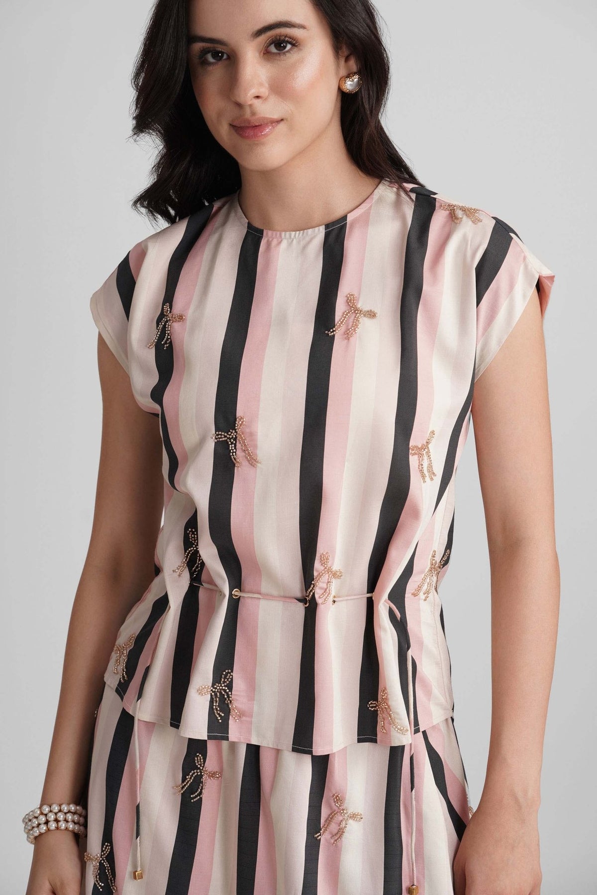 PALMA VISCOSE PRINTED STRIPES CO-ORD WITH SEQUIN EMBROIDERY - Sunday Story