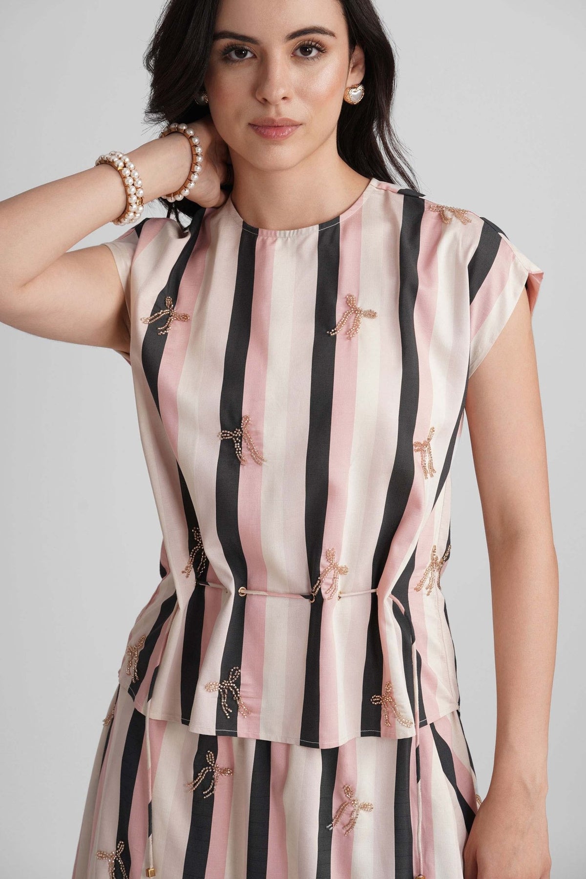 PALMA VISCOSE PRINTED STRIPES CO-ORD WITH SEQUIN EMBROIDERY - Sunday Story