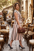 PALMA VISCOSE PRINTED STRIPES MIDI SKIRT WITH SEQUIN EMBRODIERY - Sunday Story