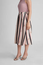 PALMA VISCOSE PRINTED STRIPES MIDI SKIRT WITH SEQUIN EMBRODIERY - Sunday Story