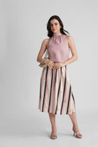 PALMA VISCOSE PRINTED STRIPES MIDI SKIRT WITH SEQUIN EMBRODIERY - Sunday Story