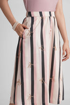 PALMA VISCOSE PRINTED STRIPES MIDI SKIRT WITH SEQUIN EMBRODIERY - Sunday Story