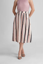 PALMA VISCOSE PRINTED STRIPES MIDI SKIRT WITH SEQUIN EMBRODIERY - Sunday Story