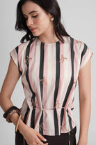 PALMA VISCOSE PRINTED STRIPES TOP WITH SEQUIN EMBRODIERY - Sunday Story