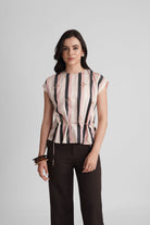 PALMA VISCOSE PRINTED STRIPES TOP WITH SEQUIN EMBRODIERY - Sunday Story