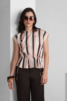 PALMA VISCOSE PRINTED STRIPES TOP WITH SEQUIN EMBRODIERY - Sunday Story