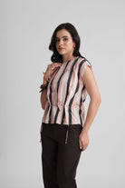 PALMA VISCOSE PRINTED STRIPES TOP WITH SEQUIN EMBRODIERY - Sunday Story