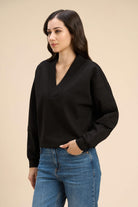 PAMELA V-NECK DROP FULL SLEEVE T-SHIRT IN FLUID JERSEY - Sunday Story
