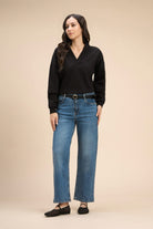 PAMELA V-NECK DROP FULL SLEEVE T-SHIRT IN FLUID JERSEY - Sunday Story