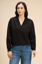 PAMELA V-NECK DROP FULL SLEEVE T-SHIRT IN FLUID JERSEY - Sunday Story