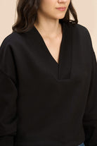 PAMELA V-NECK DROP FULL SLEEVE T-SHIRT IN FLUID JERSEY - Sunday Story