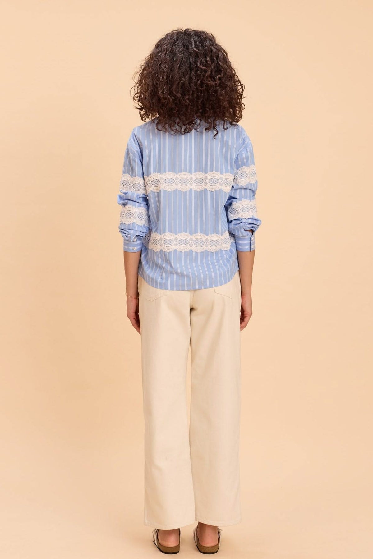 PEONY YARN DYED STRIPE SHIRT WITH LACE DETAIL - Sunday Story