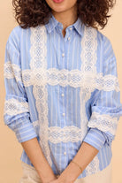 PEONY YARN DYED STRIPE SHIRT WITH LACE DETAIL - Sunday Story