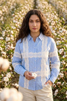 PEONY YARN DYED STRIPE SHIRT WITH LACE DETAIL - Sunday Story