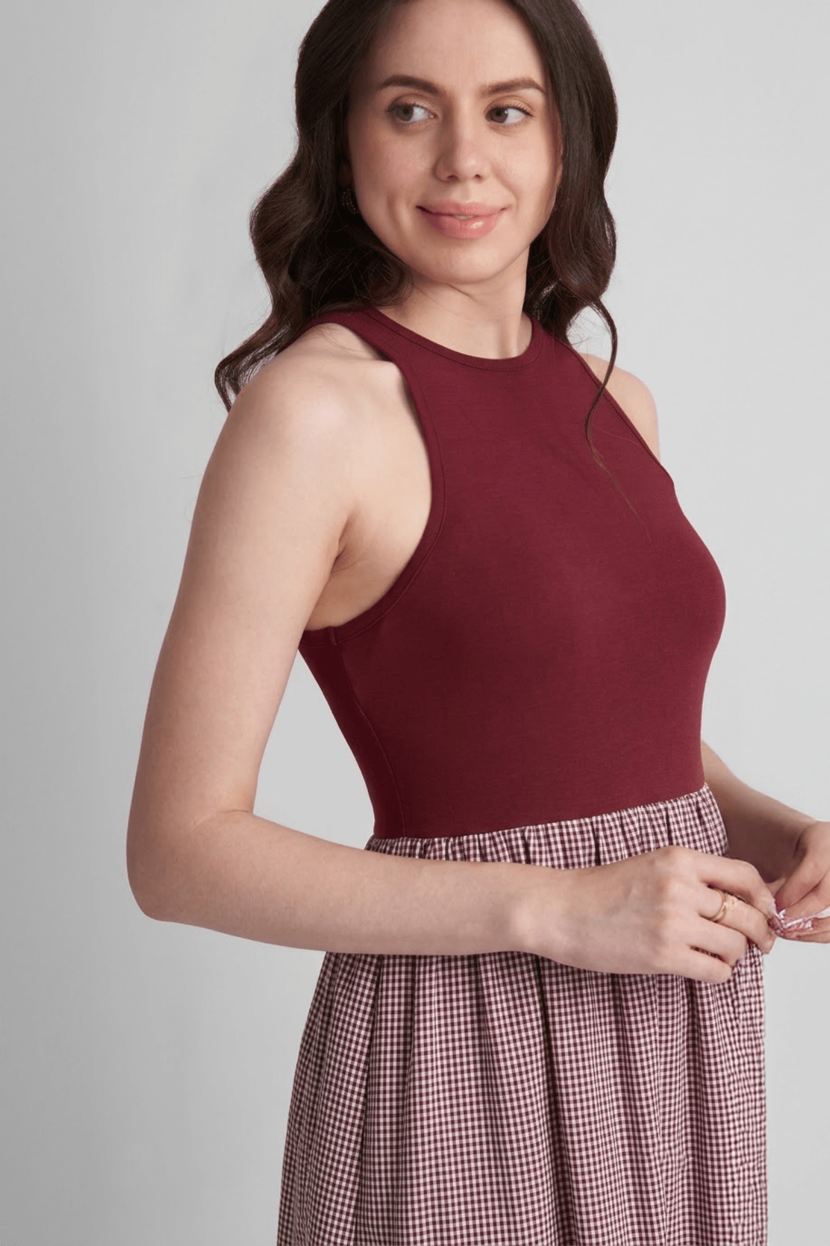 PETRA FIT AND FLARE COTTON MIDI DRESS IN KNIT & WOVEN - Sunday Story