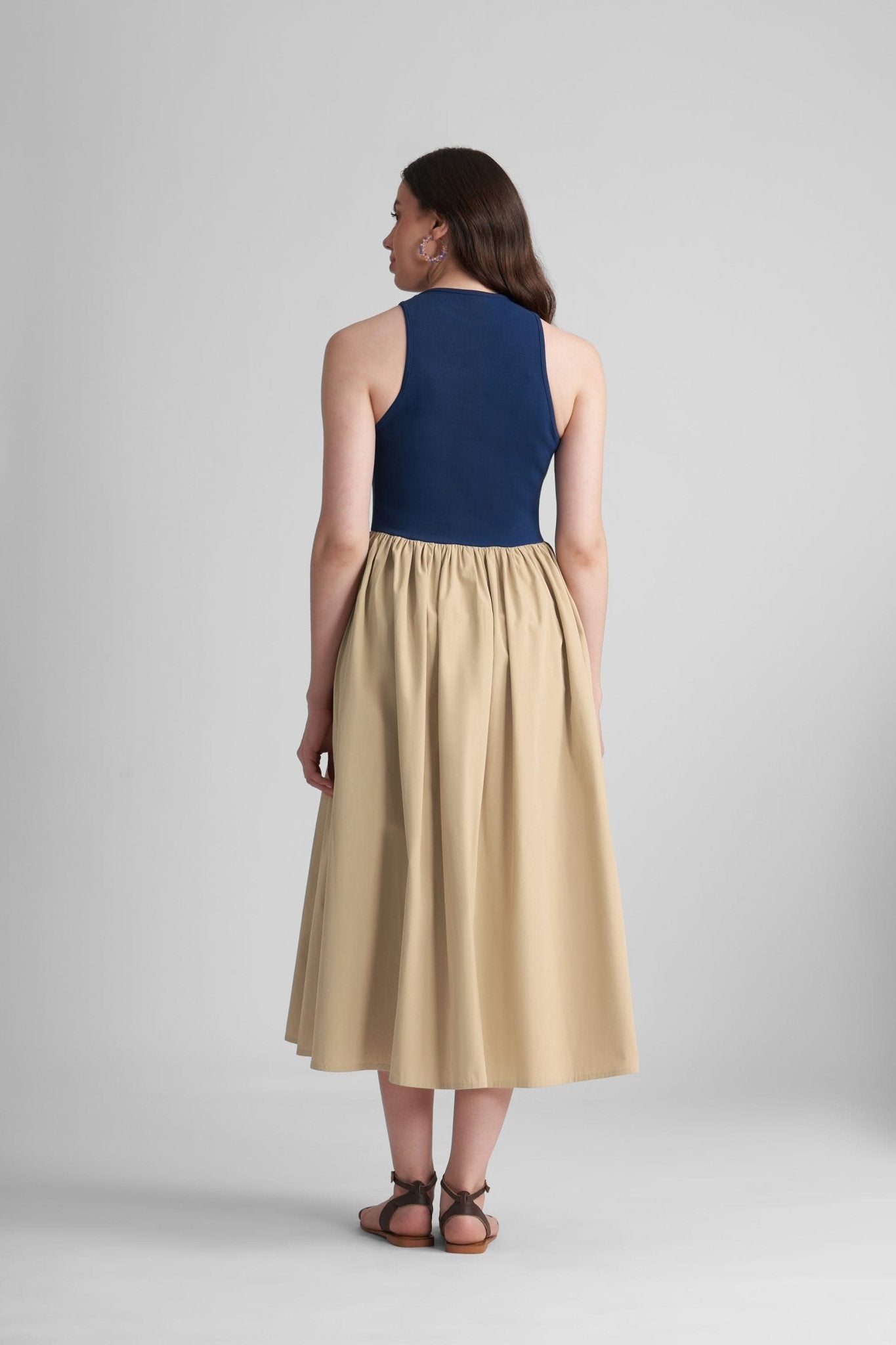 PETRA FIT AND FLARE COTTON MIDI DRESS IN KNIT & WOVEN - Sunday Story