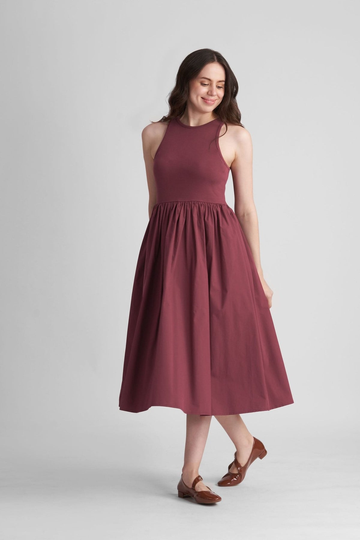 PETRA FIT AND FLARE COTTON MIDI DRESS IN KNIT & WOVEN - Sunday Story