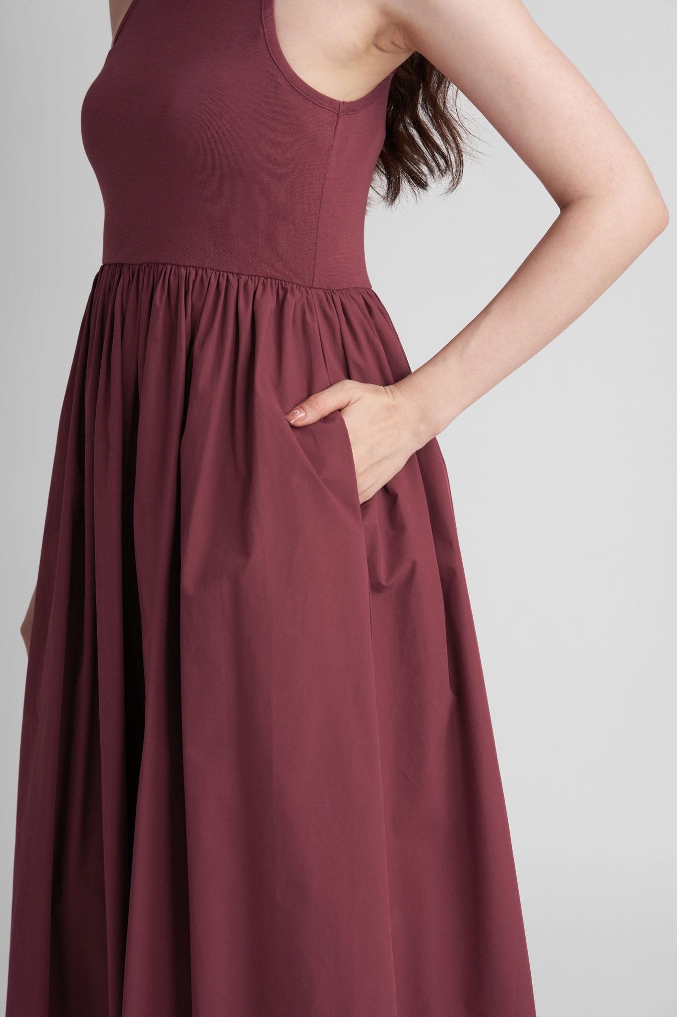 PETRA FIT AND FLARE COTTON MIDI DRESS IN KNIT & WOVEN - Sunday Story