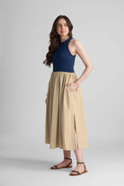 PETRA FIT AND FLARE COTTON MIDI DRESS IN KNIT & WOVEN - Sunday Story