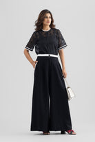 RAYA PLEATED WIDE LEG COTTON PANT WITH CONTRAST DETAILING - Sunday Story