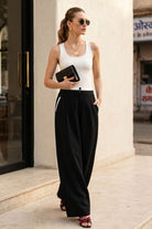 RAYA PLEATED WIDE LEG COTTON PANT WITH CONTRAST DETAILING - Sunday Story
