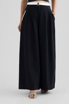 RAYA PLEATED WIDE LEG COTTON PANT WITH CONTRAST DETAILING - Sunday Story