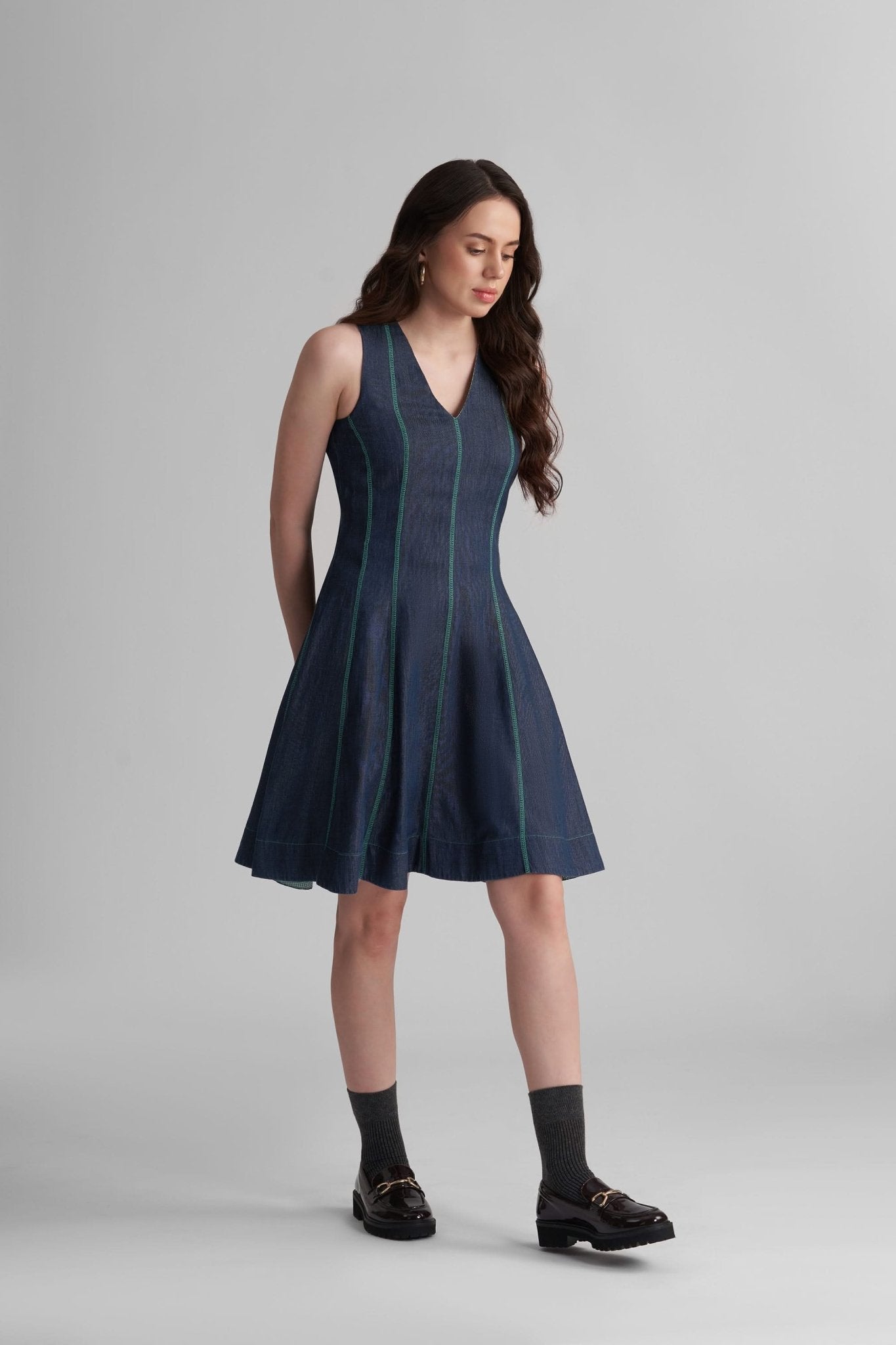 ROMA FIT AND FLARE LYOCELL DENIM SHORT DRESS - Sunday Story
