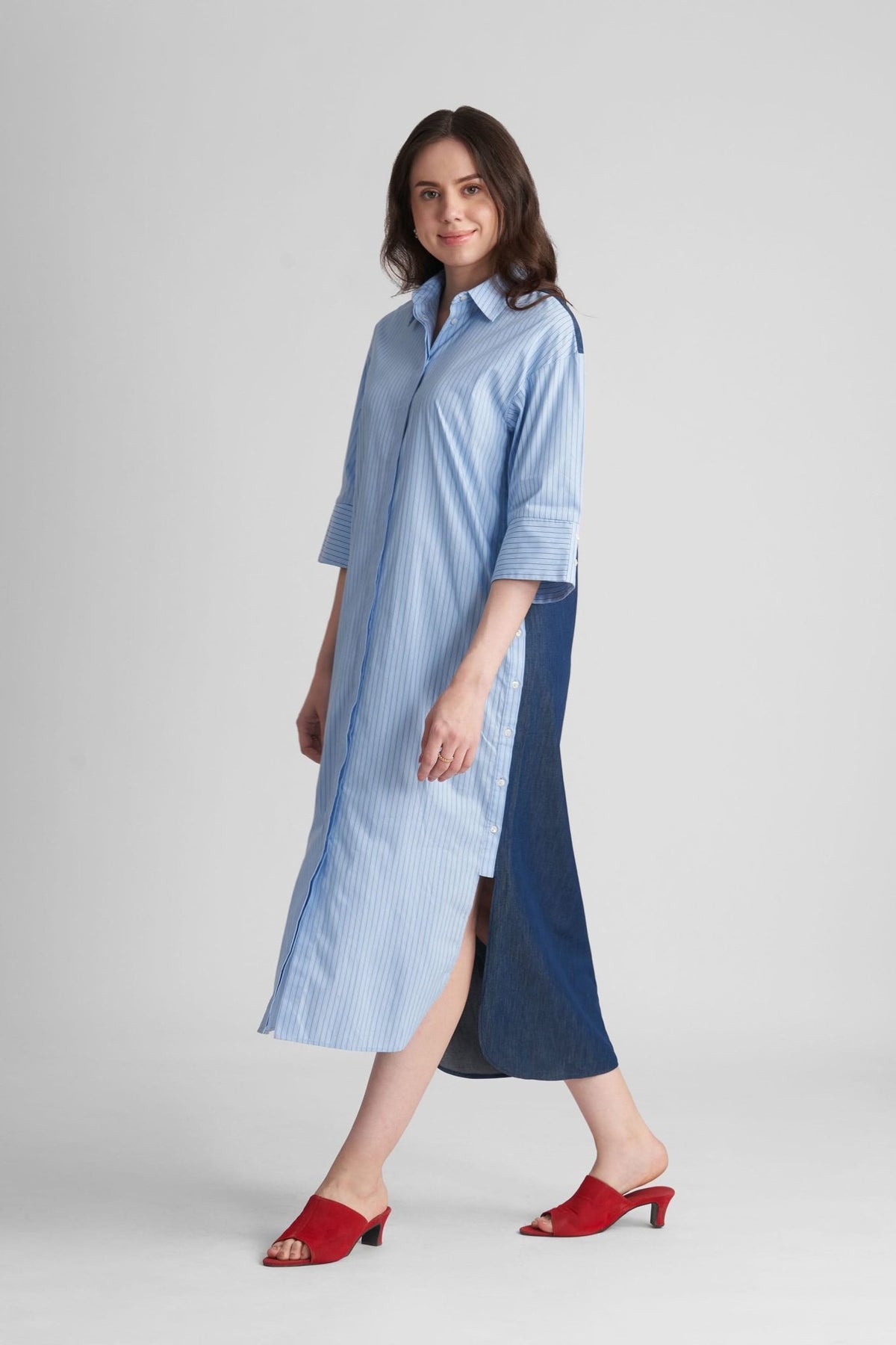 SABINA CONTRAST PANEL SHIRT DRESS - Sunday Story