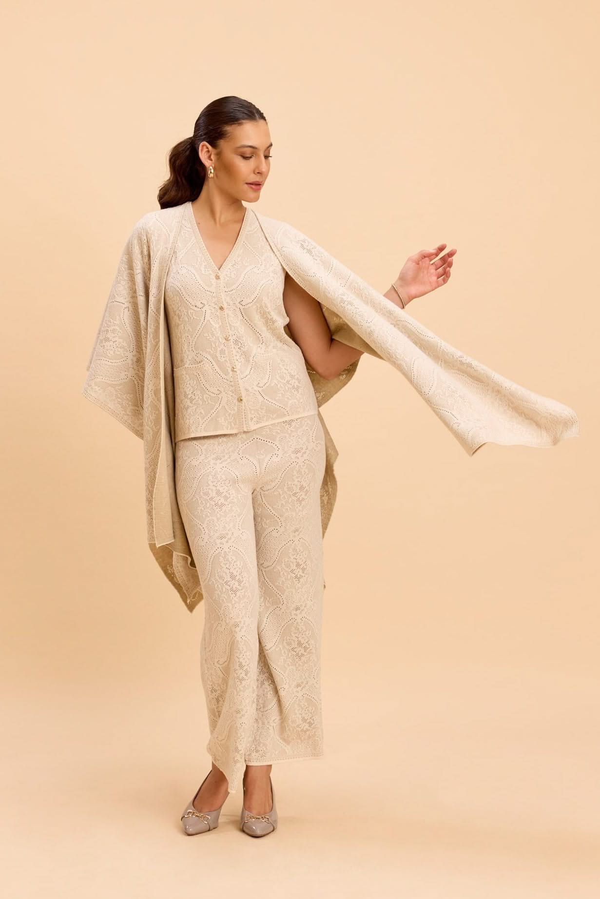 SARAH LACE JACQUARD KNITTED VEST CO-ORD SET - Sunday Story