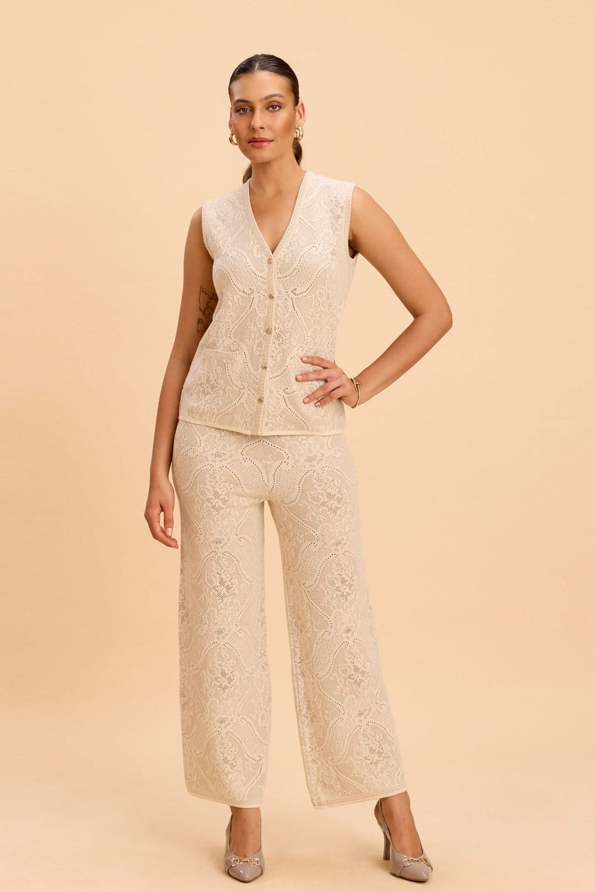 SARAH LACE JACQUARD KNITTED VEST CO-ORD SET - Sunday Story