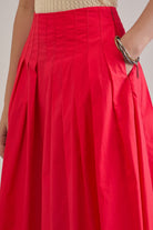 SHAE RED COTTON PLEATED FLARED MIDI SKIRT - Sunday Story