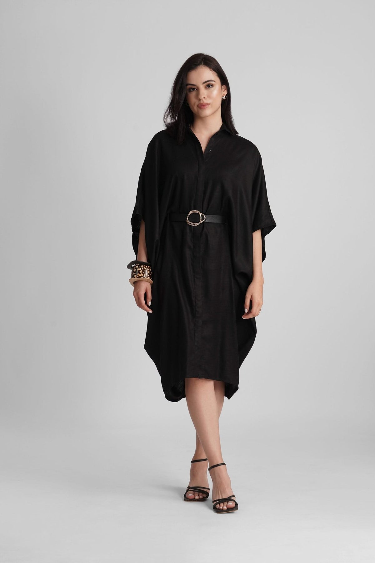 SHIRI RELAXED KAFTAN MIDI DRESS WITH ADJUSTABLE BELT - Sunday Story