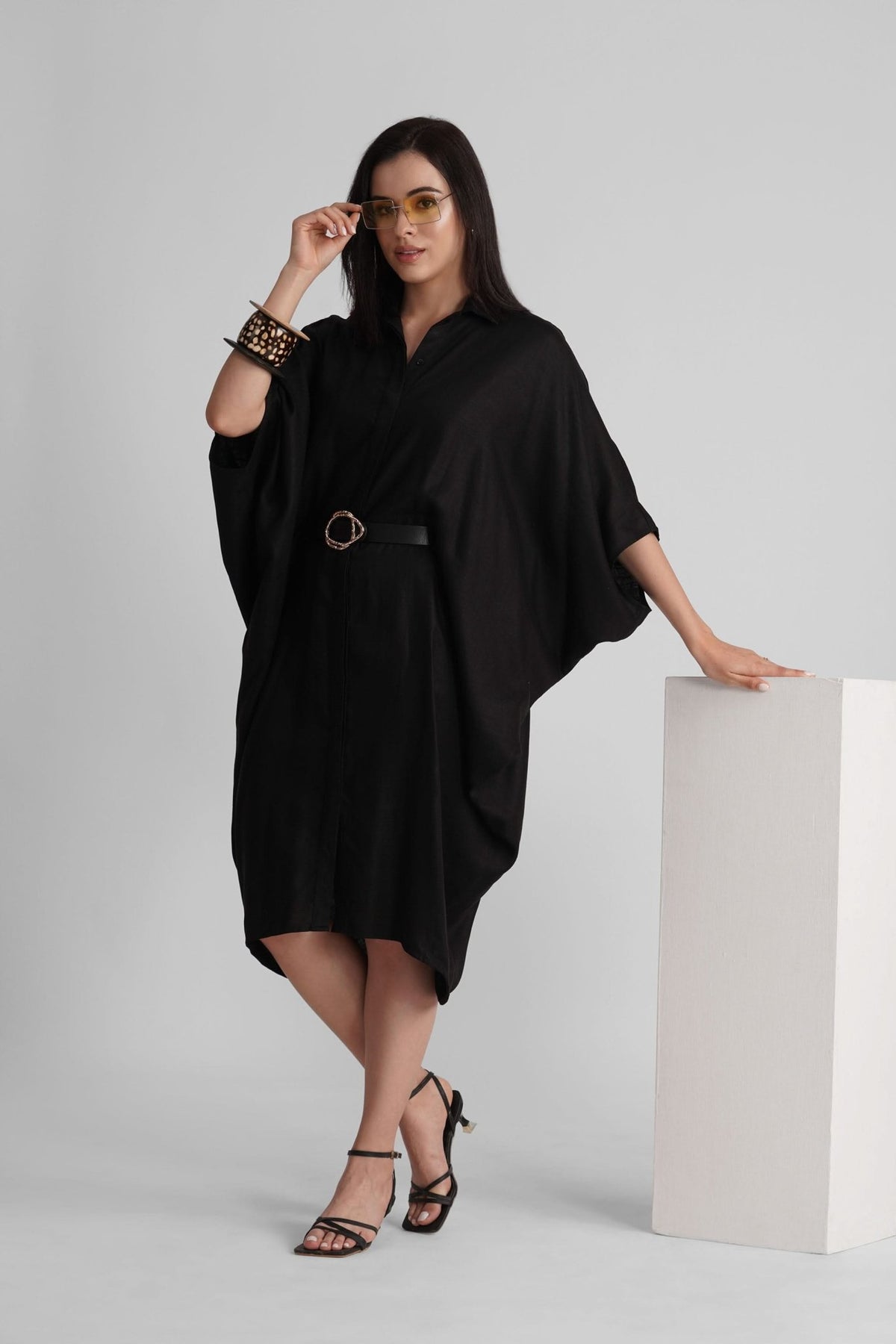 SHIRI RELAXED KAFTAN MIDI DRESS WITH ADJUSTABLE BELT - Sunday Story