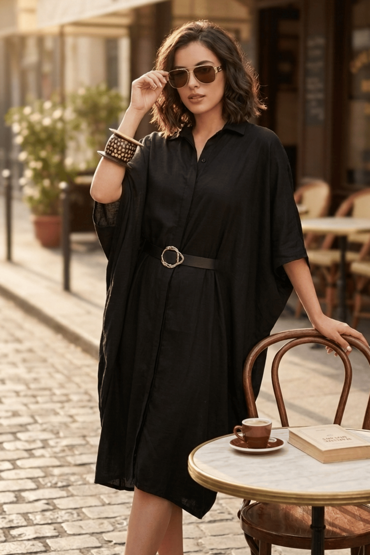 SHIRI RELAXED KAFTAN MIDI DRESS WITH ADJUSTABLE BELT - Sunday Story