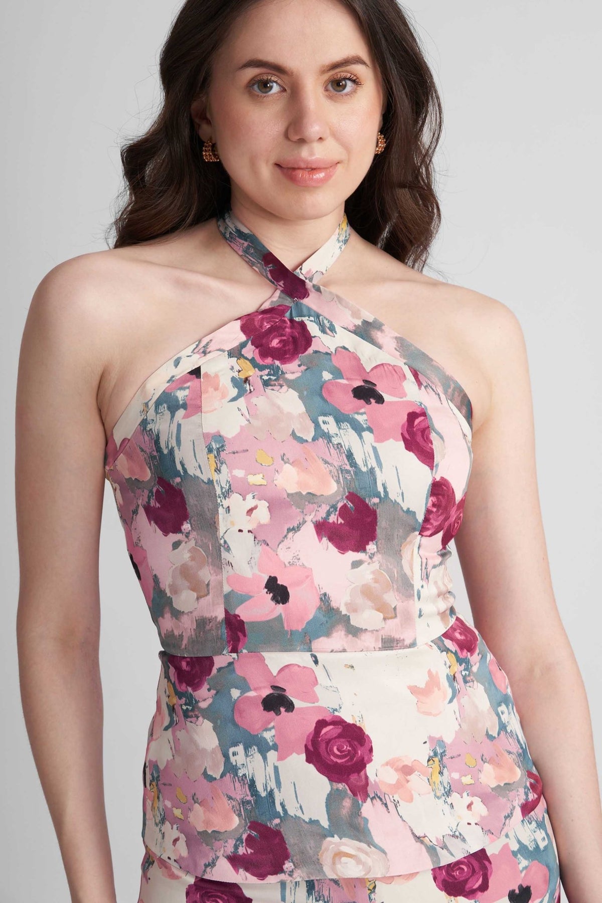 STACIA CO-ORD SET WITH HALTER TOP AND STRAIGHT PANTS IN PRINTED VISCOSE - Sunday Story