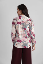 STACIA PRINTED SATIN SHIRT WITH LACE DETAIL AND STATEMENT BUTTONS - Sunday Story