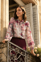 STACIA PRINTED SATIN SHIRT WITH LACE DETAIL AND STATEMENT BUTTONS - Sunday Story