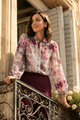 STACIA PRINTED SATIN SHIRT WITH LACE DETAIL AND STATEMENT BUTTONS