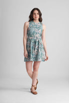 SUTTON PRINTED FIT AND FLARE SHORT DENIM DRESS WITH SELF FABRIC BELT - Sunday Story