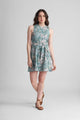 SUTTON PRINTED FIT AND FLARE SHORT DENIM DRESS WITH SELF FABRIC BELT