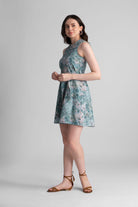 SUTTON PRINTED FIT AND FLARE SHORT DENIM DRESS WITH SELF FABRIC BELT - Sunday Story